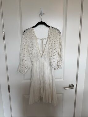 Free People White Eyelet V-Neck Summer Dress